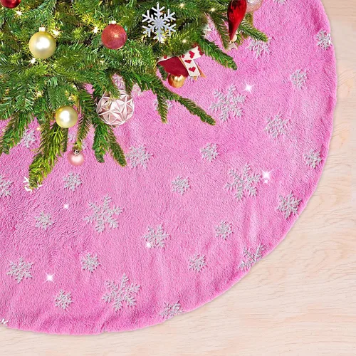 Miniatura 17 de Falda de árbol pequeña de 24 pulgadas, falda de árbol de piel sintética blanca de Navidad de 4 pies, mini copos de nieve de lentejuelas doradas
