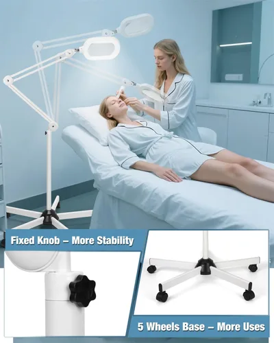 Miniatura 4 de Lupa 10X con luz y soporte, lámpara de pie rectangular grande con lente de vidrio óptico con base rodante de 5 ruedas, 5 modos de color LED