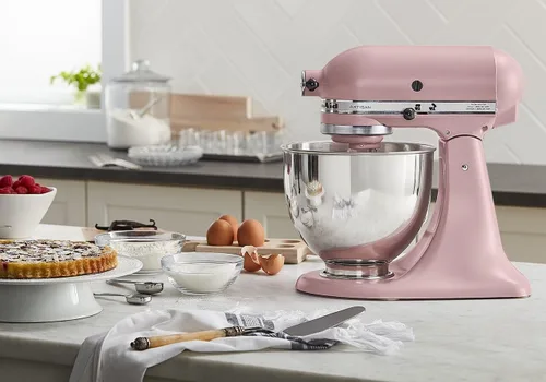 Miniatura 3 de KitchenAid Artisan Series KSM150PS - Mezclador de pie con cabezal inclinable de 5 cuartos de galón con escudo de vertido, rosa seca