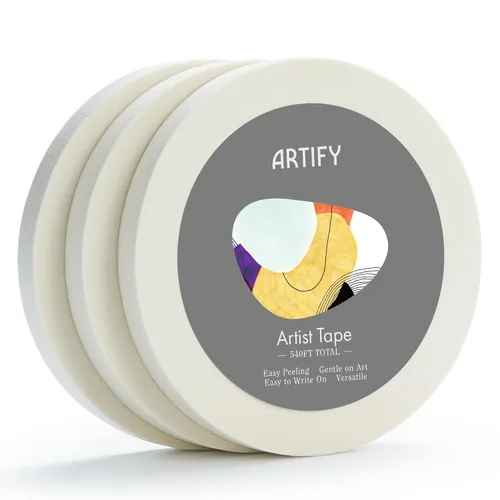 ARTIFY - Cinta de artista para dibujar arte, paquete de 3 cintas adhesivas blancas de 0.5 pulgadas para acuarela, pintura, dibujo, lienzo, enmarcar