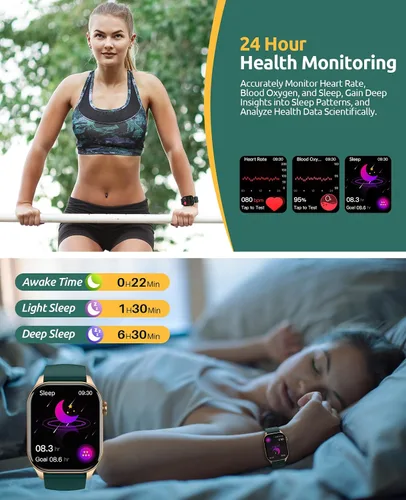 Miniatura 7 de Relojes inteligentes de Navidad para hombres y mujeres, con pantalla HD de 2.04 pulgadas, monitor de oxígeno en sangre y frecuencia cardíaca, Negro