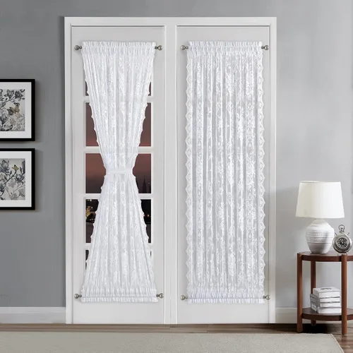 Miniatura 7 de LinenZone Par de cortinas de encaje de primera calidad para puerta francesa o cortinas de puerta de luz lateral con 2 alzapaños. Cortinas de puerta