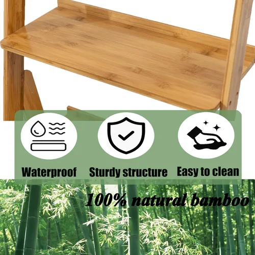 Miniatura 4 de Maydear - Estantería de escalera de bambú, estantería inclinada de 4 niveles, organizador de almacenamiento independiente para sala de estar, Nogal