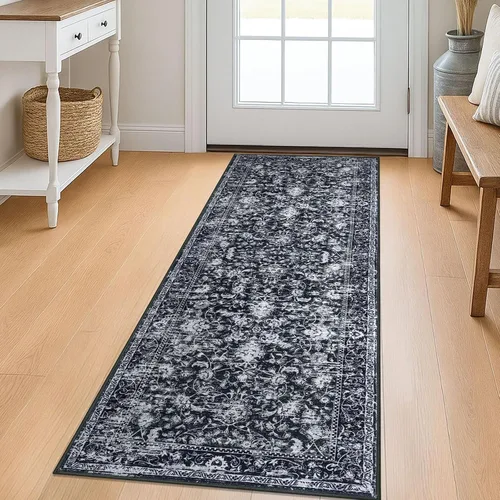 Miniatura 12 de KILOCOCO Alfombra lavable de 2 x 3 para entrada, estampado floral vintage, suave, antideslizante, azul, alfombras de cocina, tapete