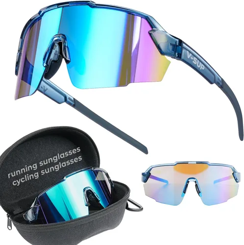 Miniatura 12 de V-SUP TR90 - Gafas de sol de ciclismo con protección UV400, ajustables y ultraligeras con estuche para correr y uso al aire libre Blakc+rojo(4331)