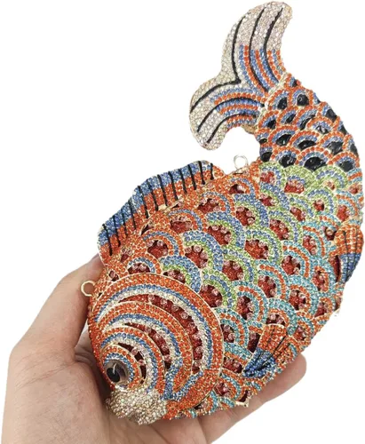 Miniatura 7 de Boutique De FGG Bolsos de mano con diamantes de imitación de pescado para mujer, bolsos formales de noche, bolso de graduación, boda, fiesta, bolsa