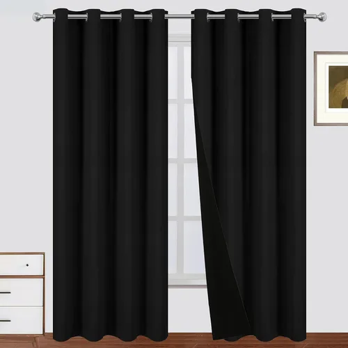 LEMOMO Cortinas 100% opacas de 52 x 95 pulgadas, 2 paneles de oscurecimiento con aislamiento térmico para dormitorio Negro