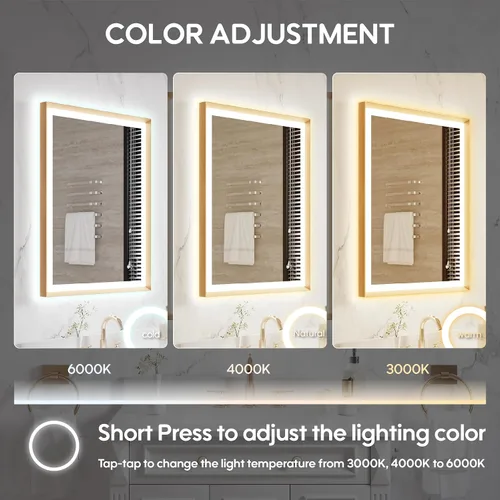 Miniatura 4 de WELLFOR Espejo de baño LED de 28 x 36 pulgadas, espejo de tocador de baño con luz, espejo de pared de baño, espejo de baño iluminado, montaje