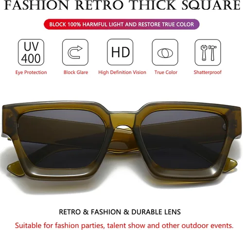 Miniatura 112 de AIEYEZO Gafas de sol cuadradas para mujeres y hombres, gafas de sol cuadradas con montura gruesa, estilo de diseñador simple