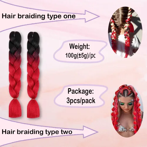 Miniatura 2 de Extensiones de cabello trenzado sintético degradado Zhuoqi hair, trenzas trenzadas al crochet, 24 pulgadas, 3 unidades/paquete, 3.53 onzas, dos tres