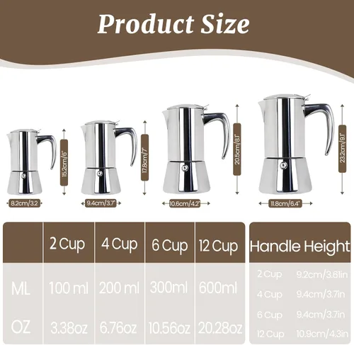 Miniatura 2 de Olla de café espresso italiano de acero inoxidable 304 de 2 tazas de 3.5 onzas líquidas, cafetera para estufa, cafetera de moca, para estufa