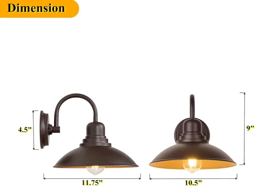 Miniatura 6 de Luz de Granero de Cuello de Ganso de Bronce Rústica Estilo Granja, Iluminación de Tocador de Cabaña Interior con Casquillo Base E26, Aplique