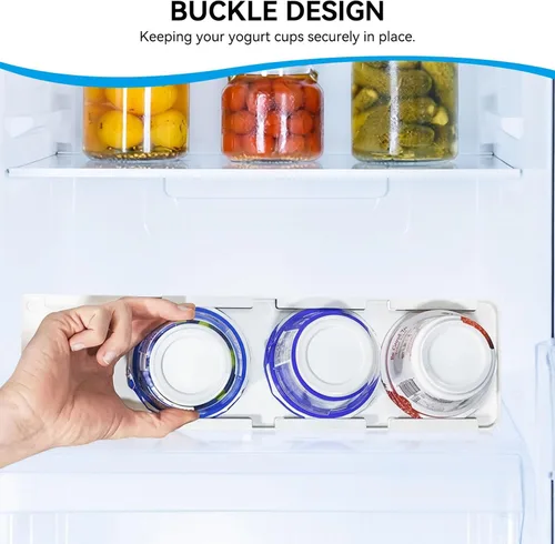 Miniatura 4 de Organizador de yogur para nevera, soporte de yogur para refrigerador, yogur, nevera, deslizador, estante deslizante para 4 yogures de 3.75 pulgadas