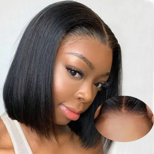 Miniatura 21 de Peluca Bob Corta de Cabello Humano 13x4 Pelucas Bob Frontales de Cabello Humano Pre Desplumadas para Mujeres Negras Pelucas de Encaje Frontal Bob 10