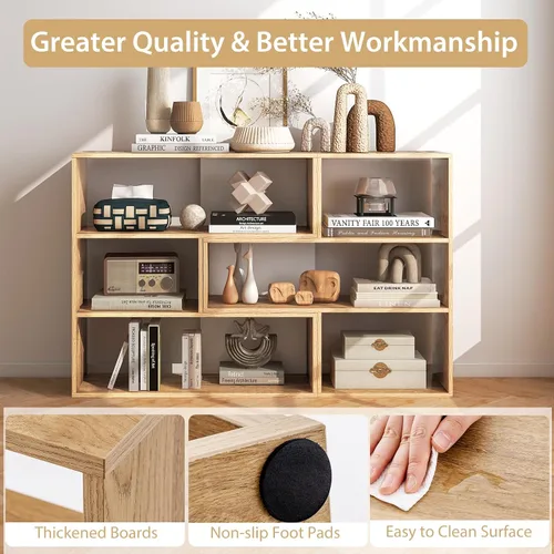 Miniatura 9 de Tangkula Estantería de 6 cubos, 2 piezas separables en el suelo, estantería horizontal abierta, estante de almacenamiento multifuncional para sala