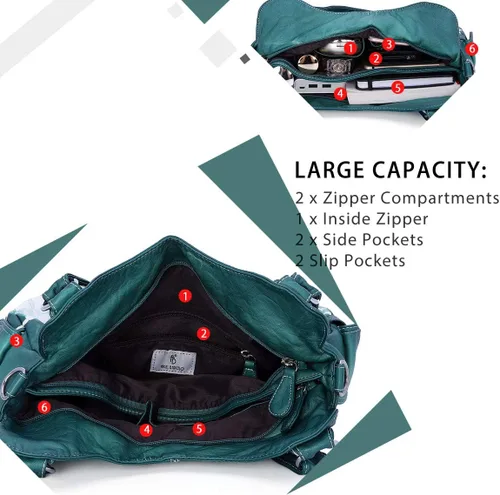 Miniatura 139 de Angel Barcelo - Bolsa de hombro amplia para mujer, diseño Hobo, cuero lavado