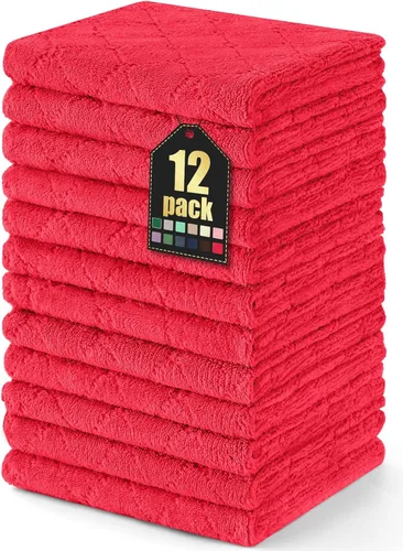 Miniatura 9 de Homaxy - Paquete de 12 trapos de cocina (10 x 10 pulgadas, morado), de terciopelo coral, supersuaves y absorbentes, de secado rápido, paño