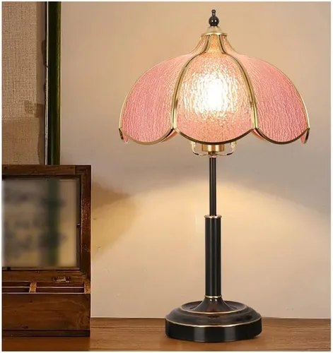 Miniatura 3 de Lámpara de mesa de cristal vintage Lámpara de mesa para dormitorio, estudio, sala de estar, lámpara de mesa de noche de latón (azul, mediano)