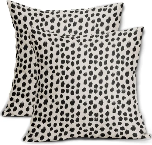 Miniatura 88 de Fundas de almohada marrón y blancas de 18 x 18 pulgadas, juego de 2 almohadas boho grises con lunares, fundas de almohada modernas estampadas