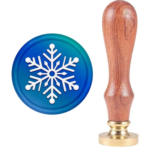 MAYJOYDIY Sello de cera de copo de nieve, sello de cera de sellado de Navidad, 0.984 in, cabeza de sello de latón extraíble con mango de madera para
