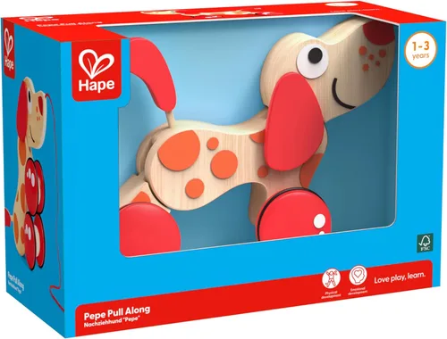 Miniatura 4 de Hape Walk-A-Long Puppy Juguete de Arrastre de Madera Rojo