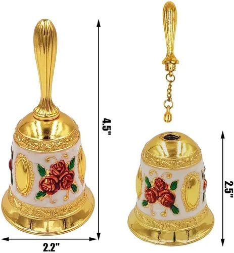 Miniatura 2 de Hourwof Campana de mano, campana de cena de metal, campanas decorativas de boda, campanas de servicio, campana de llamada, campana de Navidad, rosa