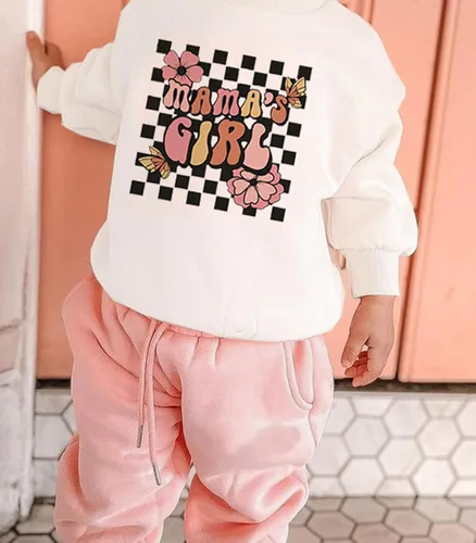 Miniatura 2 de Conjunto de sudadera para bebé niña con texto en inglés "Daddy Mama" de manga larga para otoño e invierno