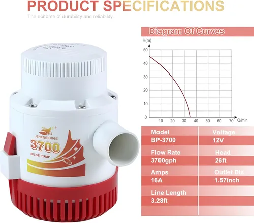 Miniatura 2 de Bomba de agua sumergible de sentina de 3700 GPH Bomba de agua de 12 V CC con interruptor de flotador adecuada para ferry, yate, sistema de drenaje