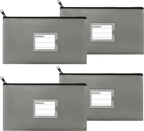 Paquete de 4 bolsas de dinero para depósitos bancarios, cartera de cuero sintético resistente con cremallera con ventana transparente, bolsa para