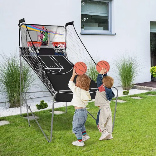 Miniatura 3 de Giantex Juego de Arcade de Baloncesto Plegable, 8 Opciones de Juego, Juego Electrónico de Tiro Doble para 2 Jugadores con 4 Bolas y Sistema de Blanco