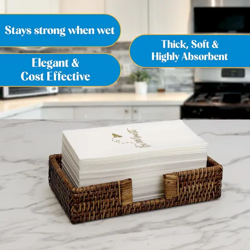 Miniatura 3 de AMERICAN HOMESTEAD - Toallas de Mano Desechables para Baño - Diseño Decorativo Be Our Guest Dorado - Servilletas de Invitados Similares al Lino