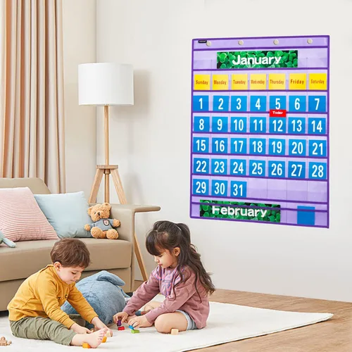 Miniatura 7 de Calendario mensual de bolsillo, calendario escolar, kit de calendario escolar para aula escolar recursos de aprendizaje (morado)