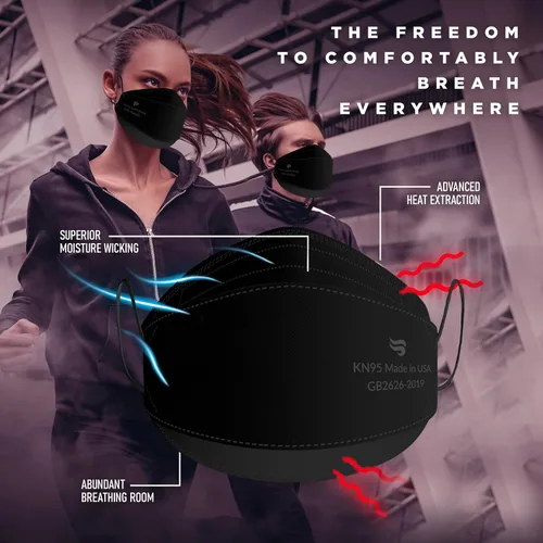 Miniatura 2 de Breatheze Máscaras Faciales KN95 Hechas en Estados Unidos Registradas por la FDA - Máscara KN95 Desechable - Estilo 3D Negro