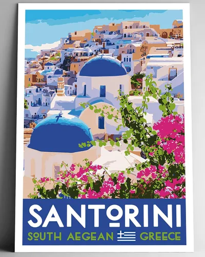 GO SEE DESIGN Santorini - Póster de viaje de estilo vintage, 8 x 10, 12 x 18, 18 x 24 pulgadas, 24 x 36 pulgadas, 4 x 6 pulgadas, impresión