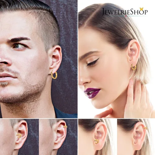 Miniatura 5 de JewelrieShop - Juego de aretes de aro quirúrgicos dorados, hipoalergénicos, aretes de aro para hombre (oro, negro, aretes de aro de acero inoxidable)