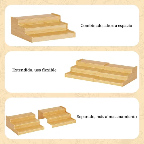 Miniatura 9 de Organizador de latas de bambú expandible para despensa, soporte de almacenamiento de latas ajustable de 3 niveles, organizador de soda con capacidad