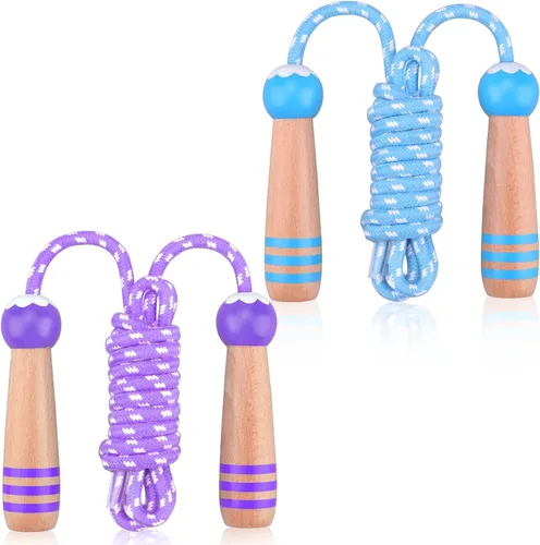 Lorvain Cuerda de saltar para niños, cuerdas de saltar ajustables para niñas y niños pequeños, cuerda de saltar de algodón con mango de madera para