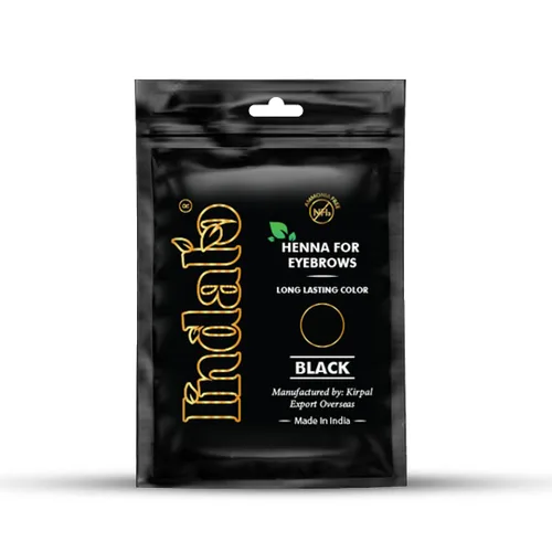 Indalo Black Eyebrow Henna Bolsa de 0.35 oz | Polvo de color de cejas, a prueba de manchas y resistente al agua, vegano, libre de crueldad,