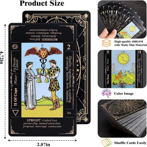 Miniatura 4 de Fofeadm - Cartas de tarot con libro guía y bolsa de lino de transporte, mazo de 78 cartas de tarot clásicas originales, juego de adivinación