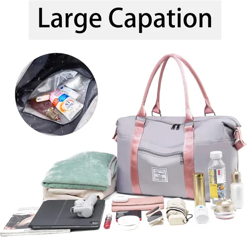 Miniatura 44 de Bolsa de gimnasio con bolsillo húmedo, bolsa de viaje plegable para mujer, bolsa de viaje impermeable para viajes, gimnasio, yoga