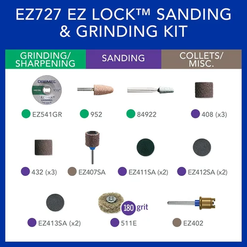 Miniatura 3 de Dremel EZ727-01 EZ Lock Kit de accesorios de herramientas rotativas de lijado y molienda, juego surtido de 18 piezas, perfecto para lijado y afilado