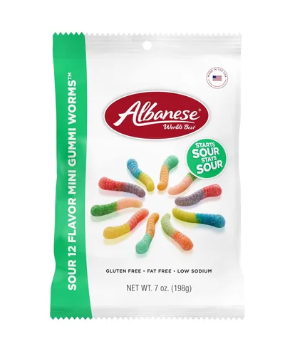 Miniatura 7 de Albanese World's Best Sour 12 Flavor Mini Gummi Worms Bolsa de caramelos de 0.85 onzas, paquete de 200 12 sabores ácidos únicos, sin gluten, sin