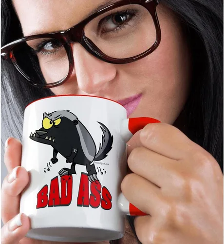 Miniatura 2 de 3dRose Badass Bad Ass Honey Badger - Taza de dos tonos, 11 onzas, rojo/blanco 2-Rojo/Blanco