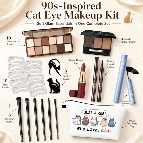 Miniatura 2 de Kit básico de maquillaje de ojos para mujeres, sombra de ojos neutra de los años 90, polvo de cejas, plantillas de cejas, guías de delineador