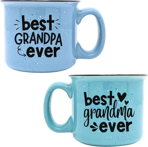 Brooke & Jess Designs Juego de tazas de regalo para abuela y abuelo, tazas de café de 15 onzas (verde azulado para abuela, azul claro para abuelo),