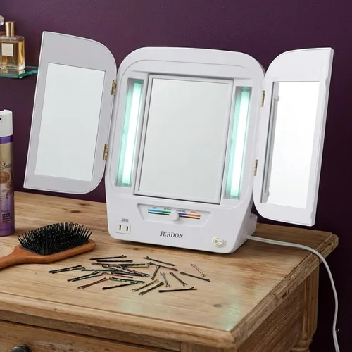 Miniatura 8 de Jerdon JGL10 W Euro Espejo de 3 paneles iluminado con aumento de 5X, 4 configuraciones de luces, acabado blanco