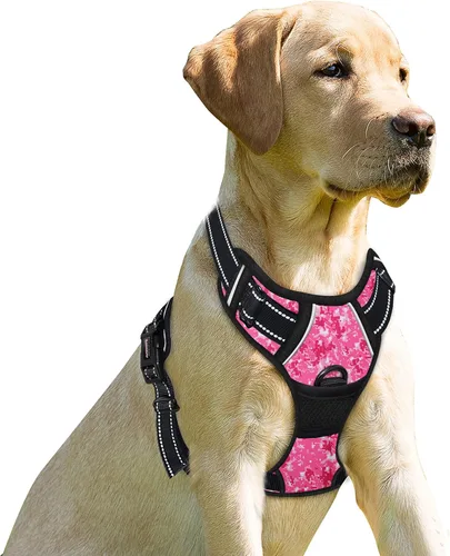 Miniatura 22 de BARKBAY Arnés sin tirones para perro, clip frontal, resistente, reflectante, mango de fácil control para pasear perros grandes (negro, L)