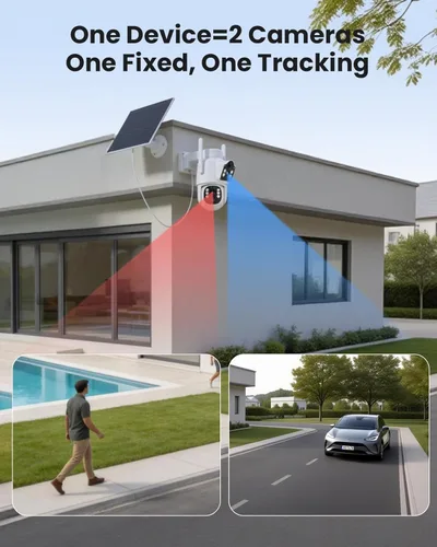 Miniatura 3 de Hiseeu Cámara solar inalámbrica al aire libre de 4MP de doble lente, cámara de seguridad para el hogar inalámbrica WiFi Pro de 5G y 2.4G, PTZ