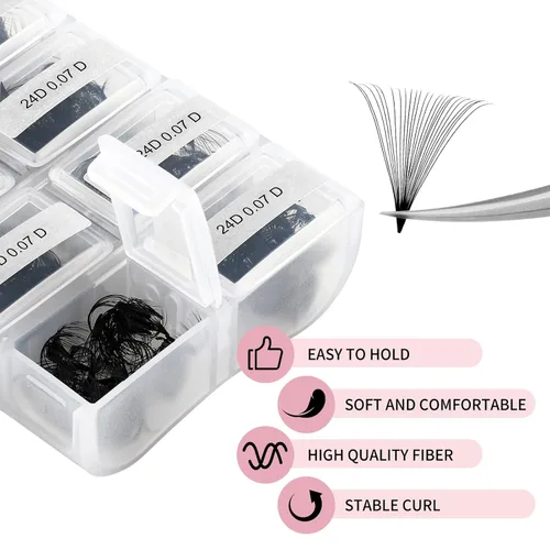 Miniatura 168 de Extensiones de Pestañas Rizo D 0.59-0.79 pulgadas Bandeja Mixta Seda Extensiones de Pestañas Clásicas Suministros Extensiones de Pestañas