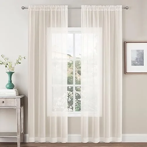 Miniatura 41 de CUCRAF Juego de 2 paneles de cortinas traslúcidas negras de 72 pulgadas de largo, con bolsillo para barra, cortinas de gasa para sala de estar